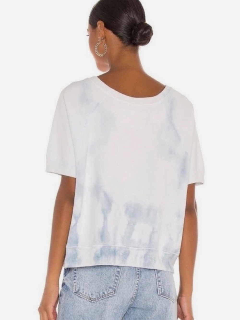 Nili Lotan Ciara Short Sleeve Sweatshirt Sky Blue White Tie Dye Size S - Picture 4 of 12